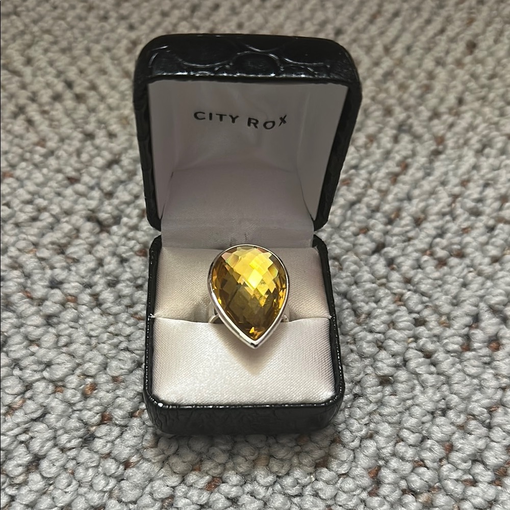 Yellow Citrine Statement Ring with Prong Setting